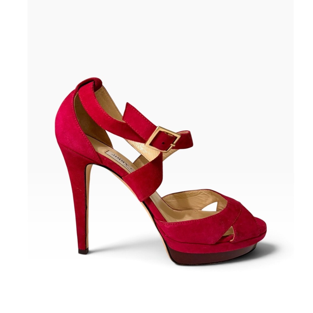 Jimmy Choo crisscross Raspberry pink Suede Platform Peep Heels size 39
